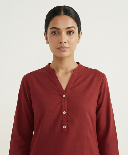 Maroon Linen Long Kurta