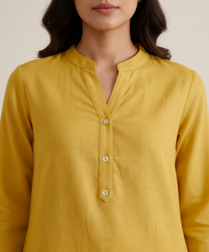 Yellow Linen Long Kurta