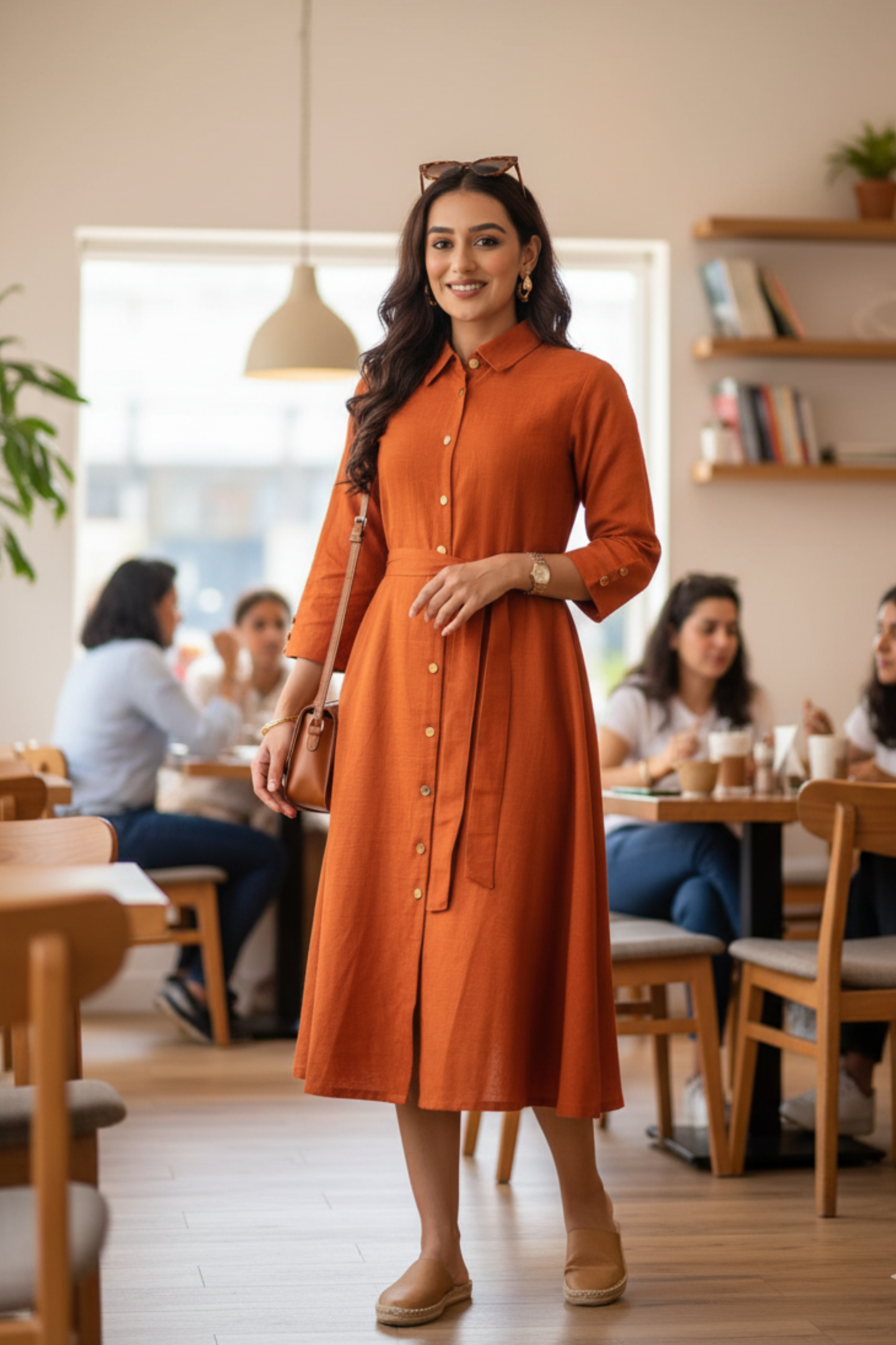 Rust Orange Airy Linen Dress