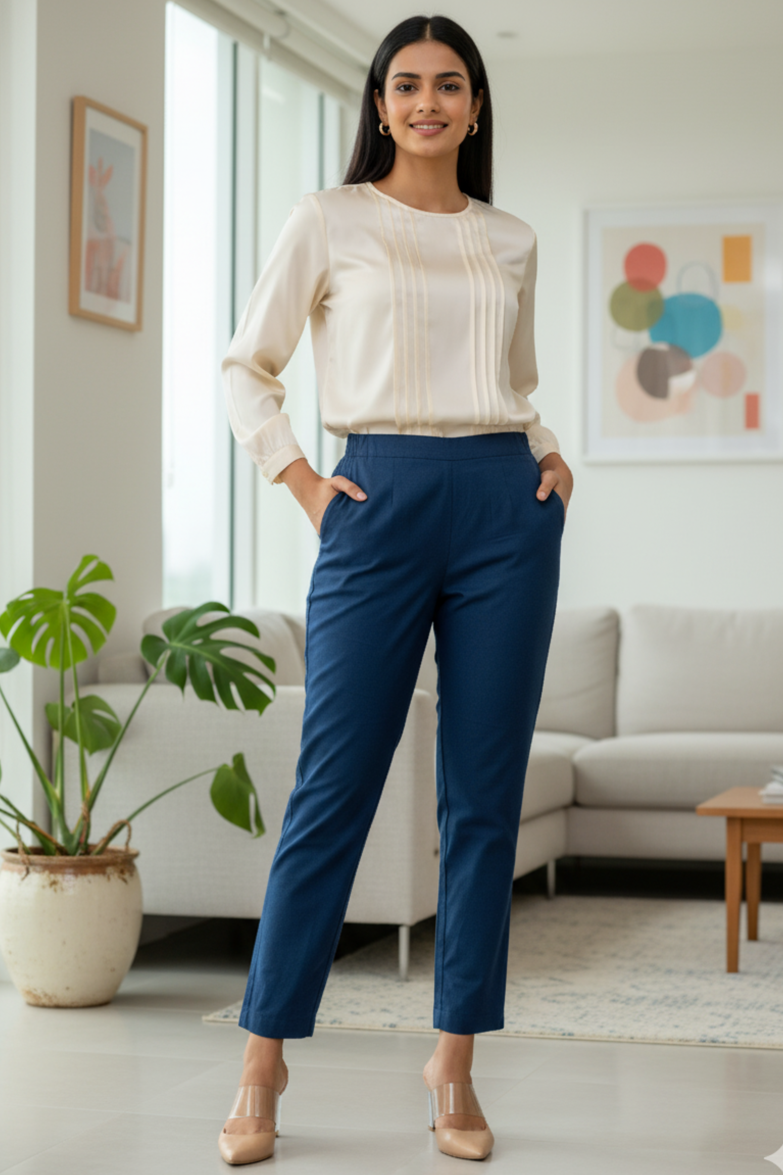 Sassy Peacock Blue Cotton Pants