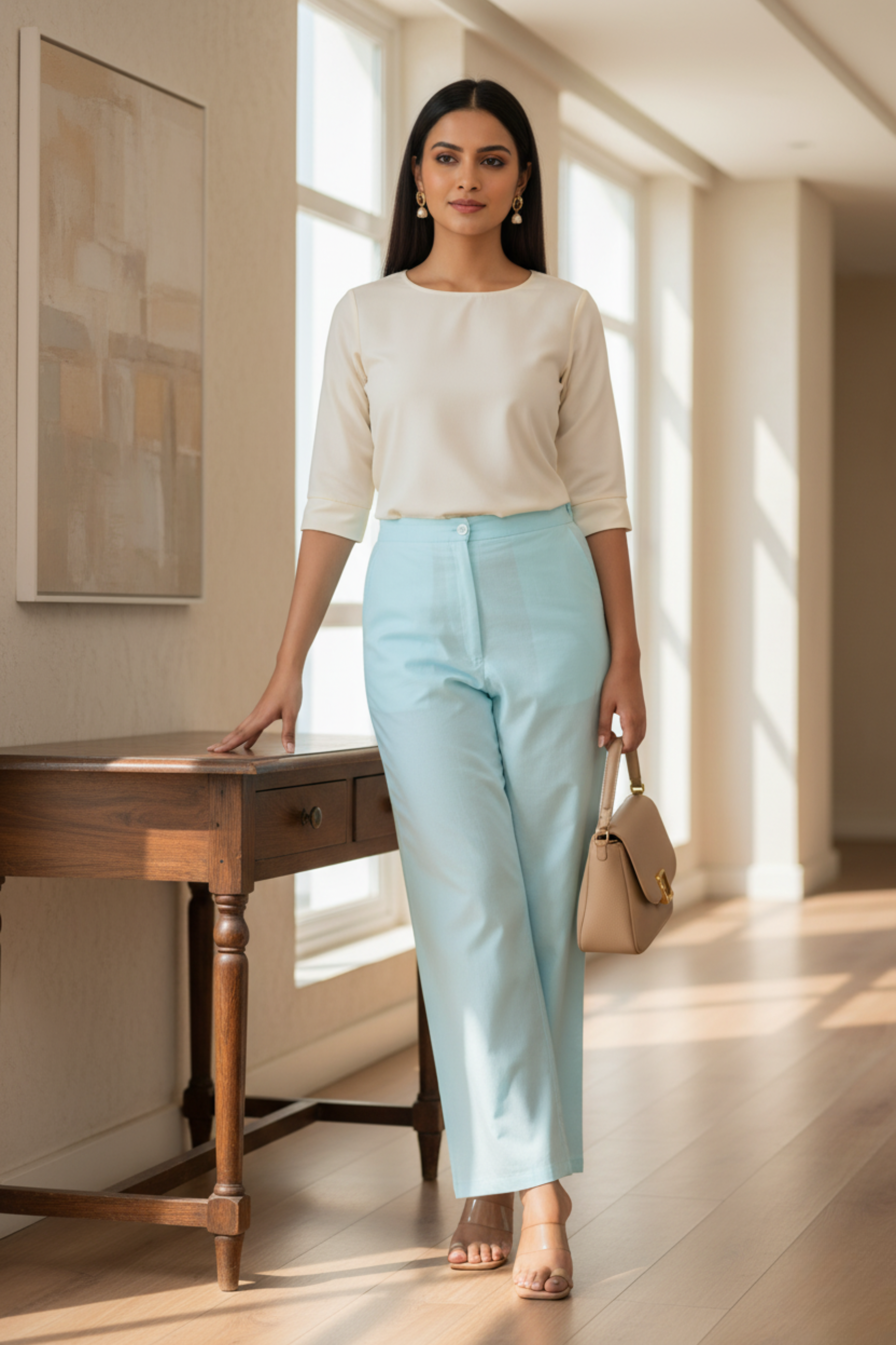 Pale Blue Sassy Wide Leg Pant