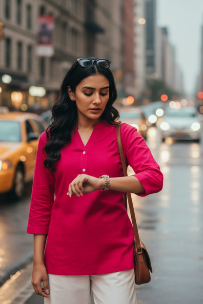 Hot Pink Solid Short Kurti