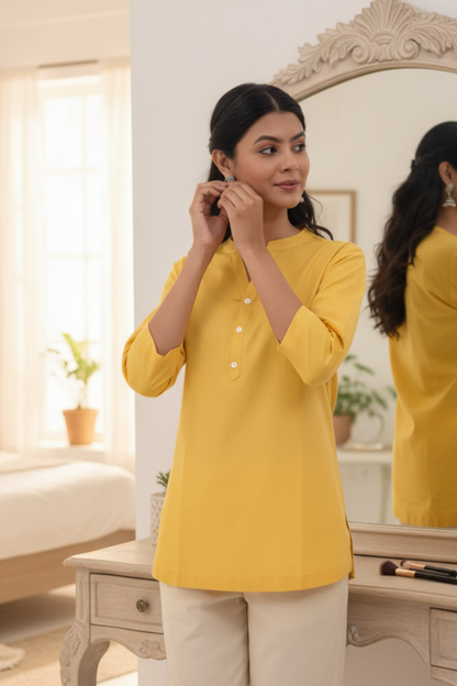 Yellow Solid Short Kurti
