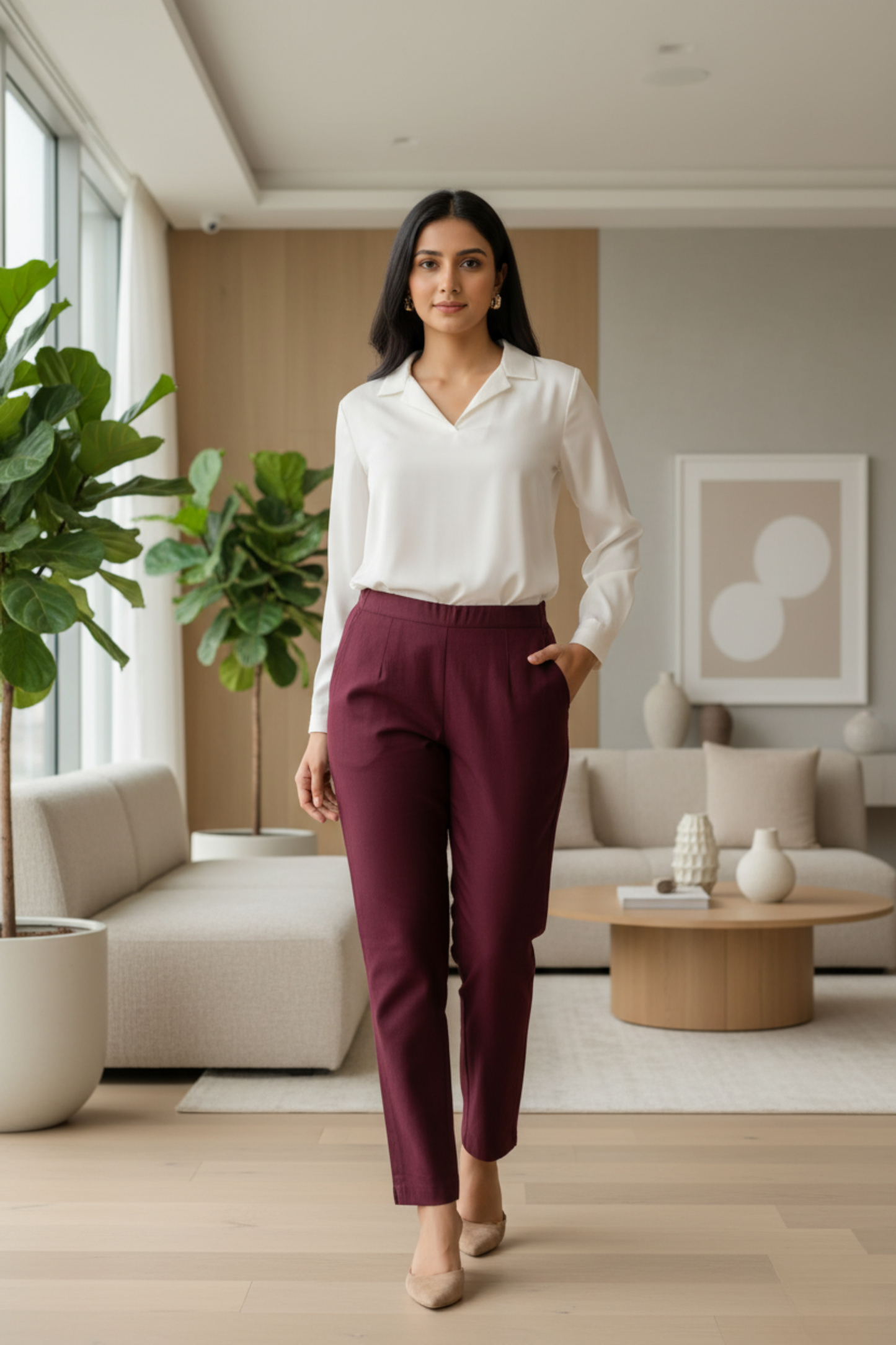 Sassy  Wine Cotton Pants
