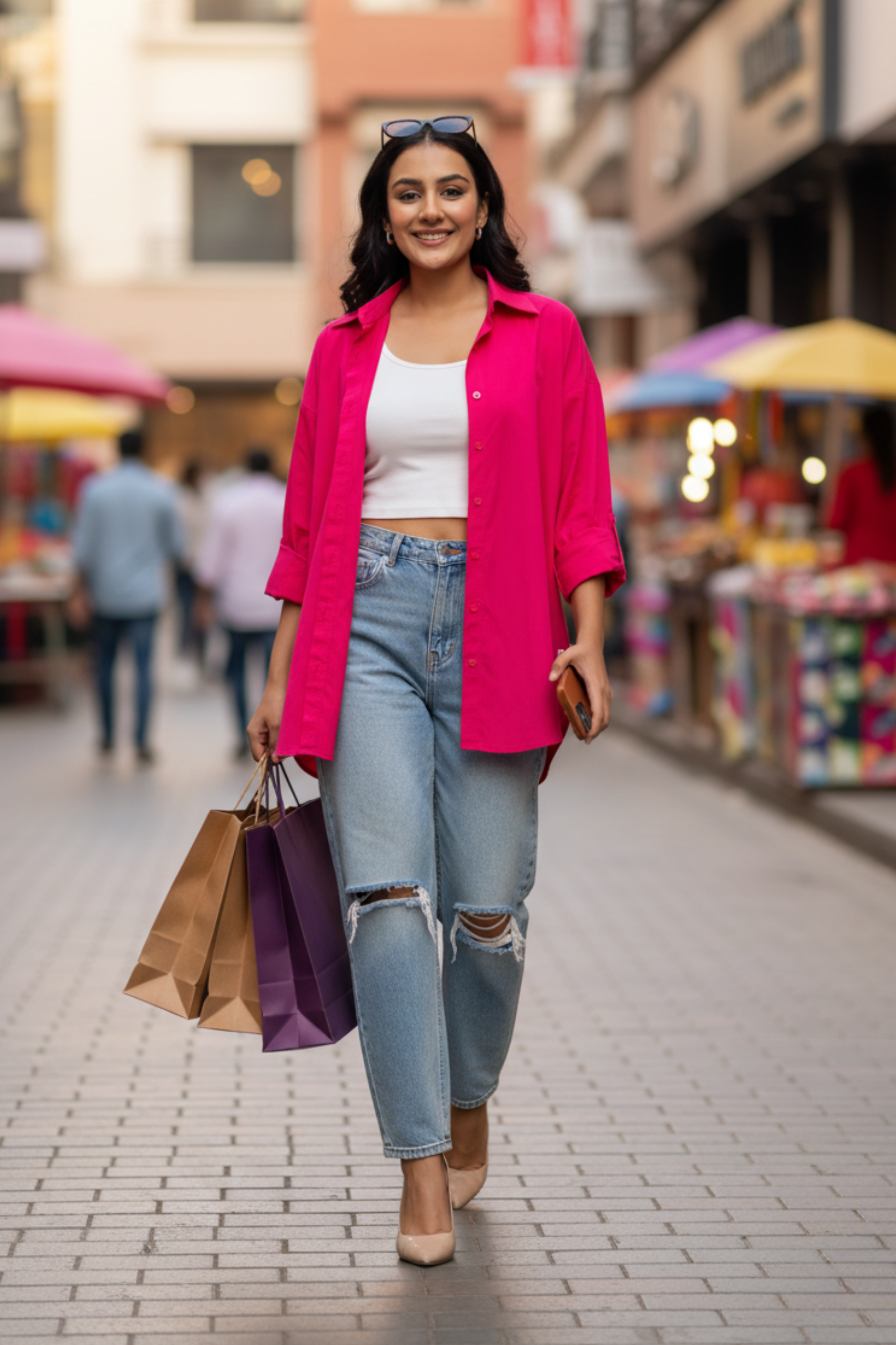 Hot Pink Women Oversized Shirt