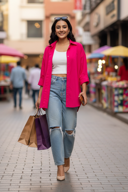 Hot Pink Women Oversized Shirt