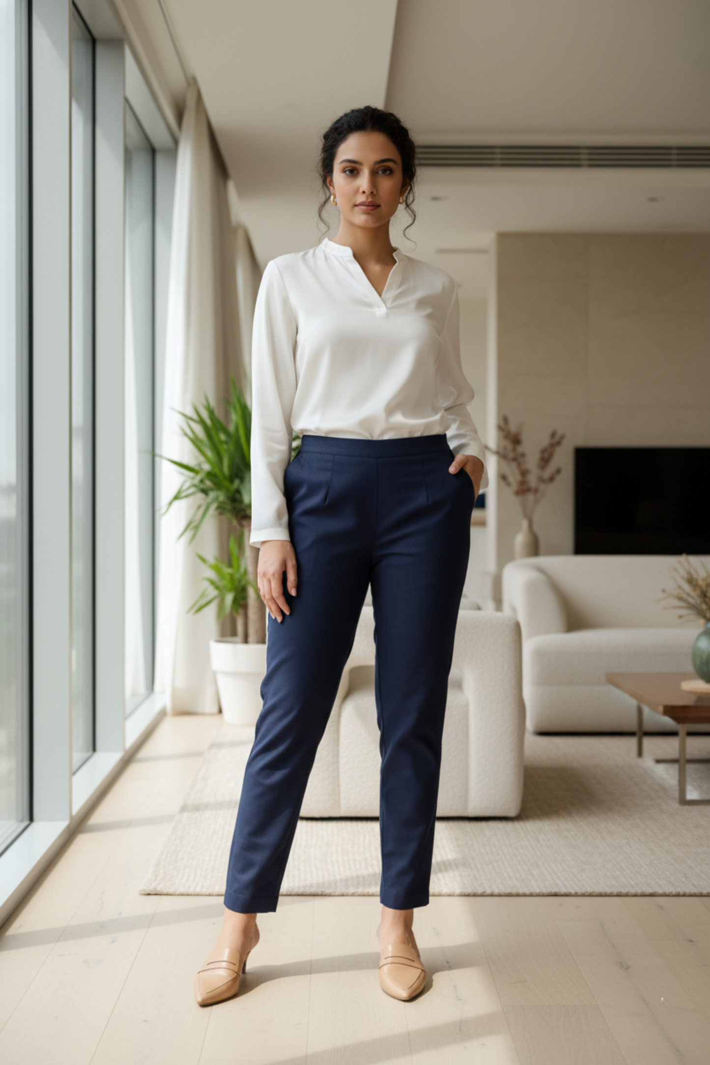 Sassy Navy Blue Cotton Pants