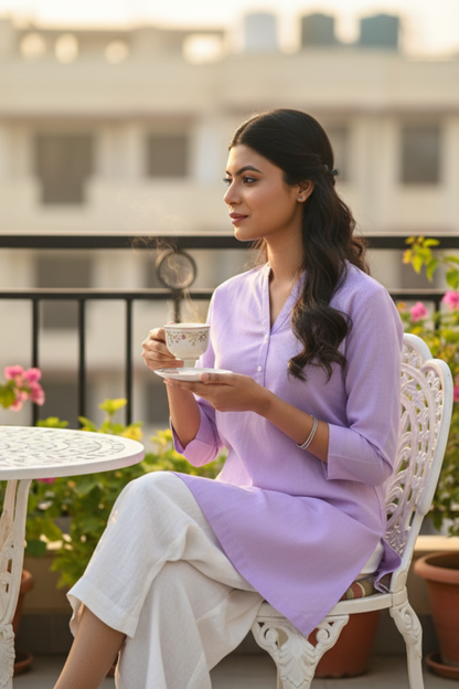 Lilac Solid Short Kurti