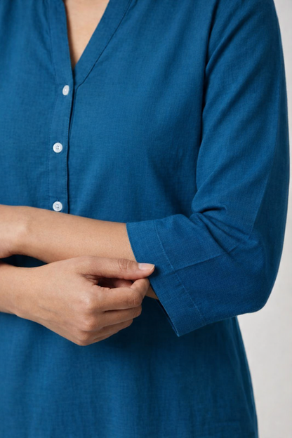 Turquoise Blue Linen Long Kurta