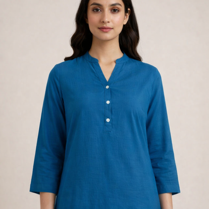 Turquoise Blue Linen Long Kurta