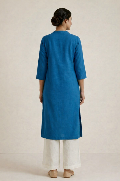 Turquoise Blue Linen Long Kurta