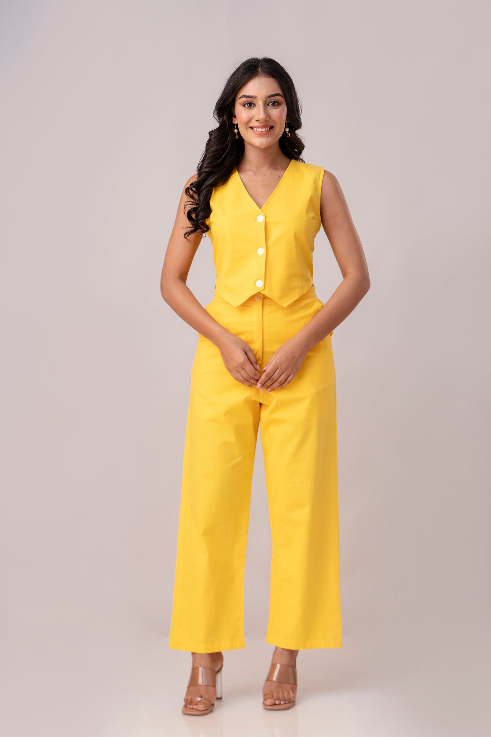 Yellow Timeless Cotton Formal Pant