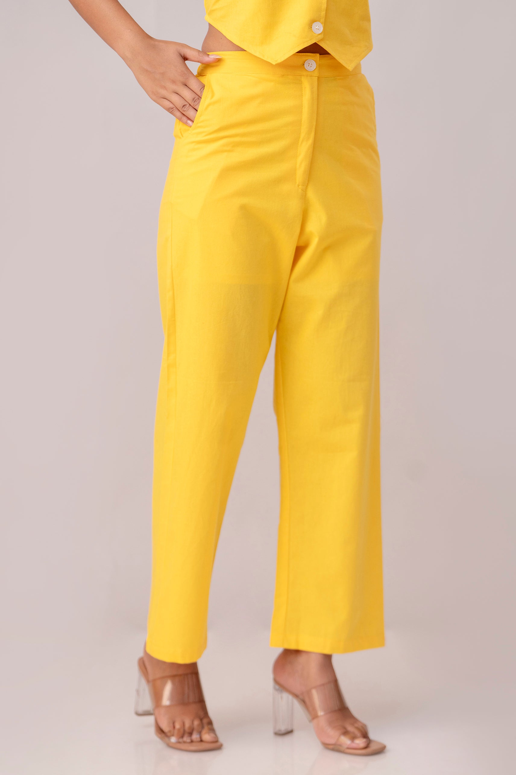 Yellow Timeless Cotton Formal Pant