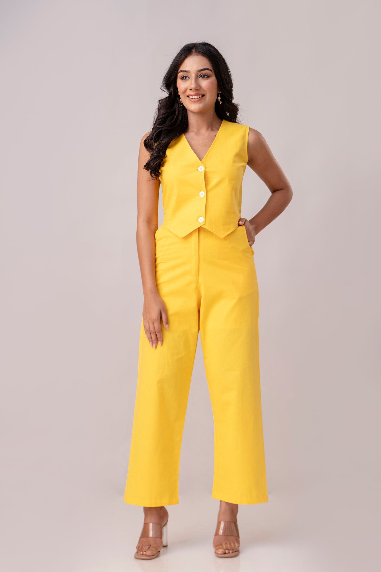 Yellow Timeless Cotton Formal Pant