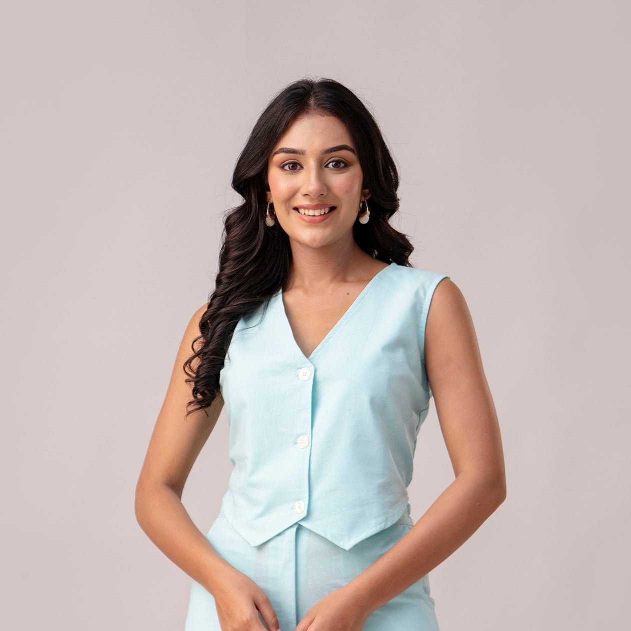 Pale Blue Timeless Cotton Waist Coat