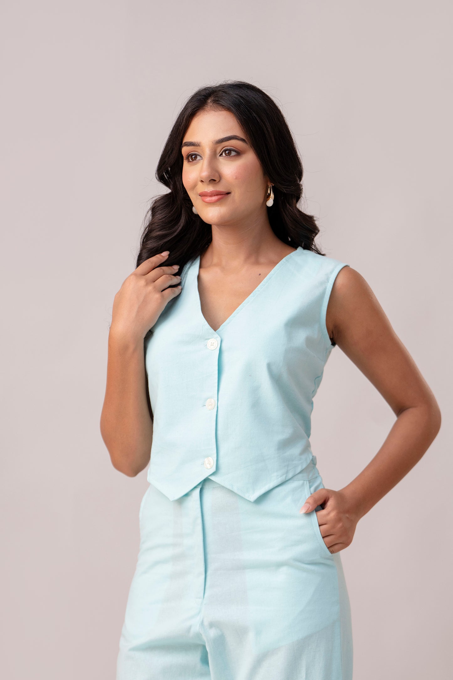 Pale Blue Timeless Cotton Waist Coat