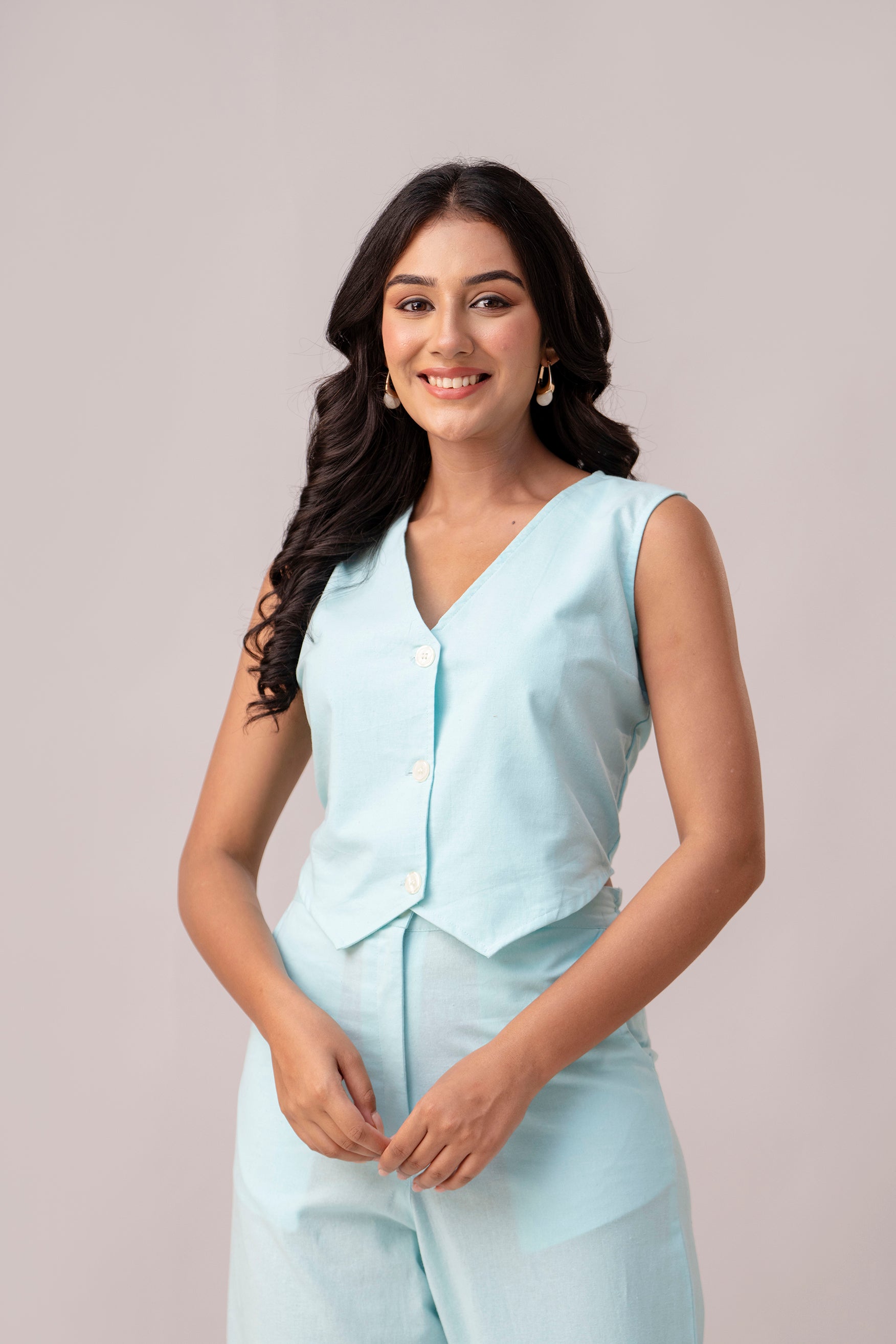 Pale Blue Timeless Cotton Waist Coat