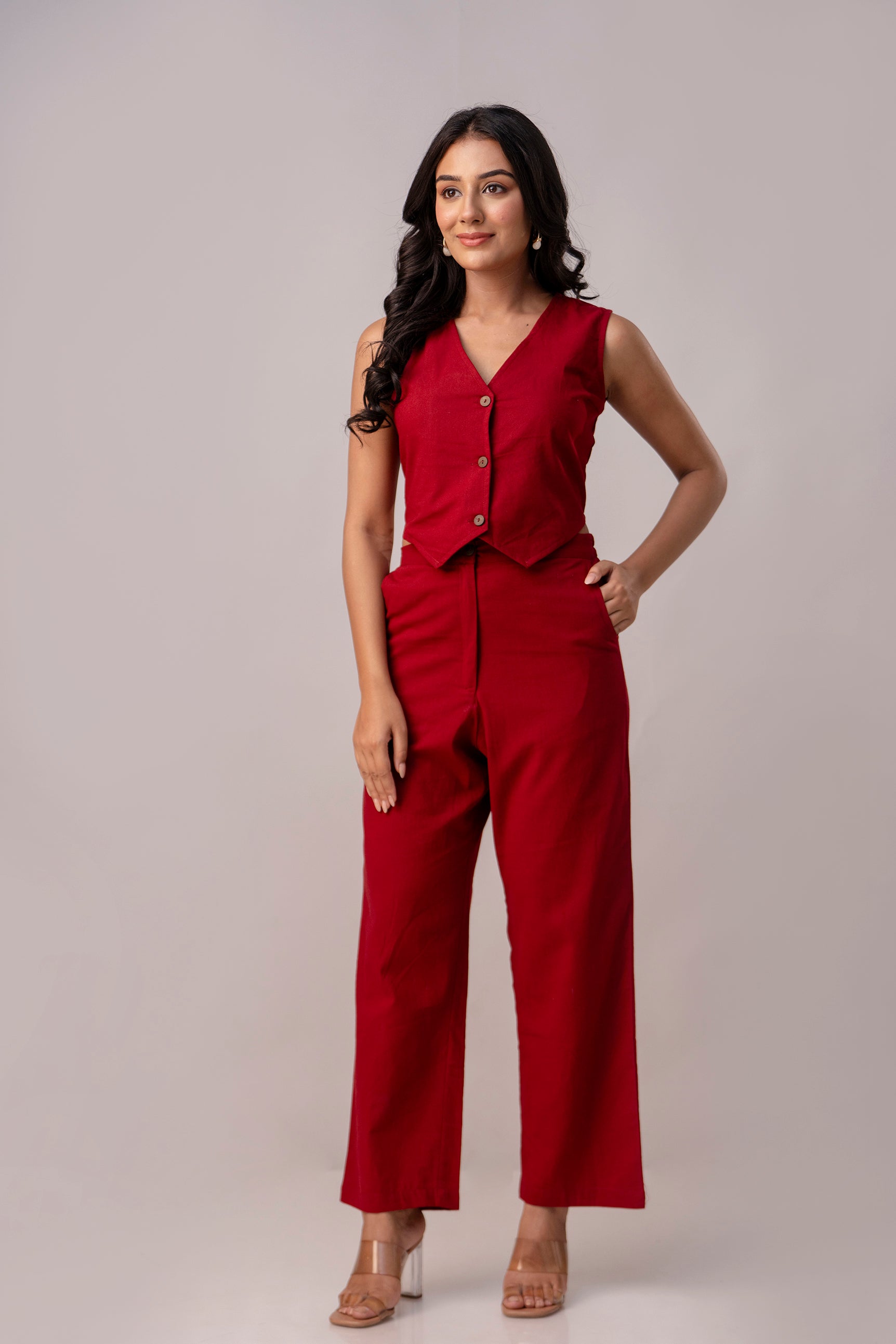 Maroon Waist Coat Co-ord set