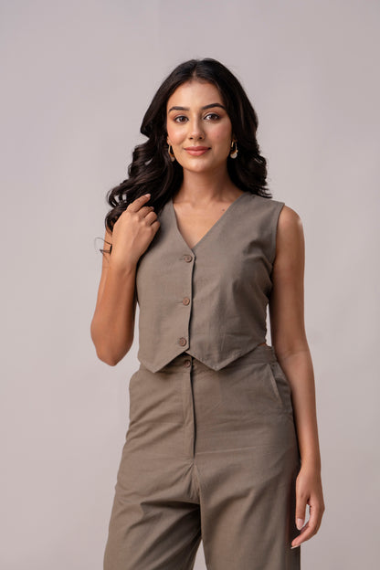 Warm Grey  Timeless Cotton Waist Coat