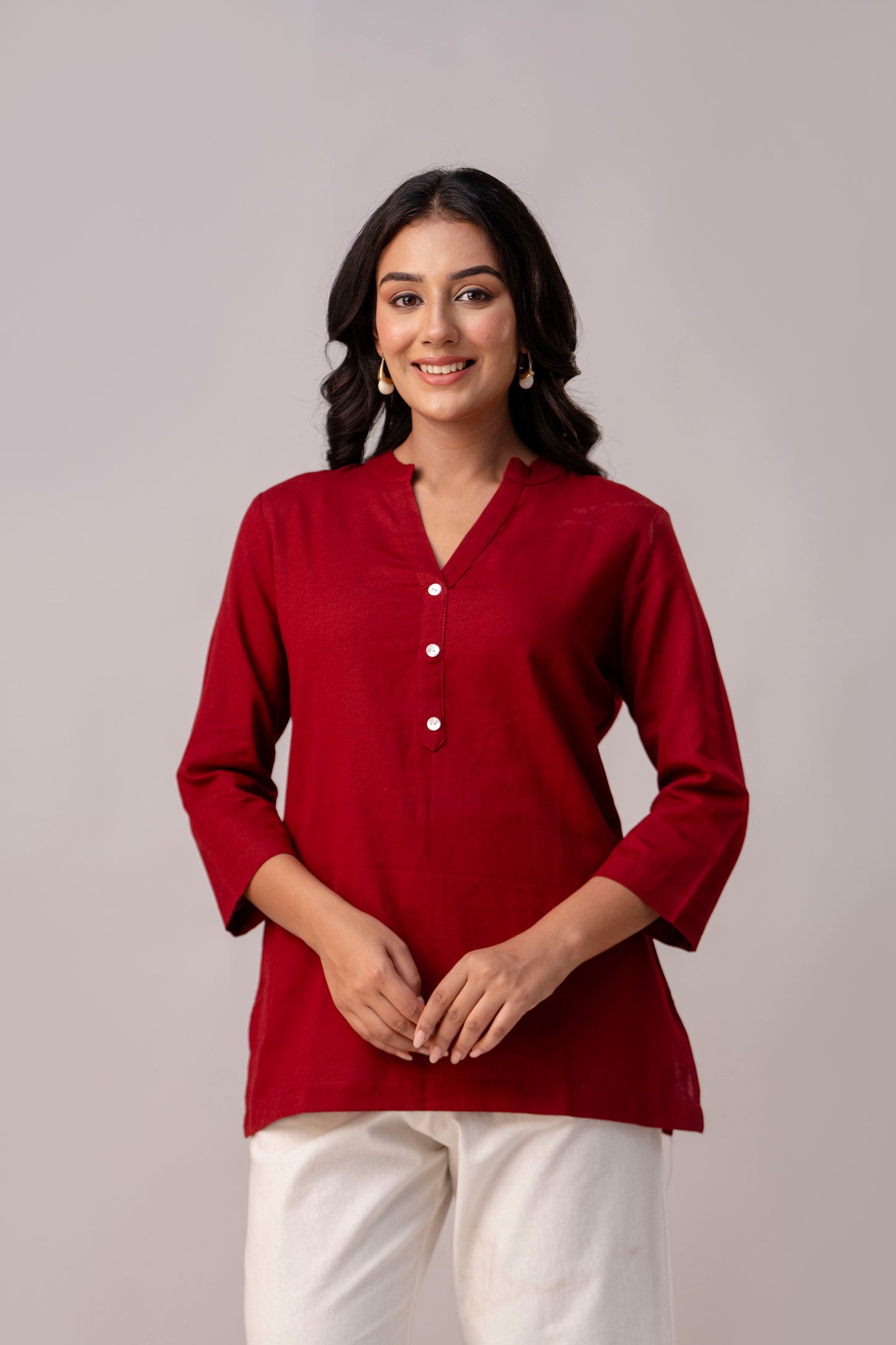 Maroon Solid Short Kurti