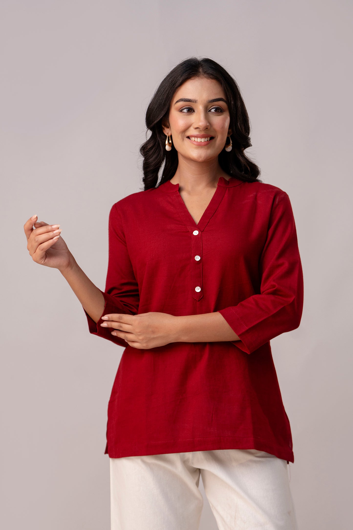 Maroon Solid Short Kurti