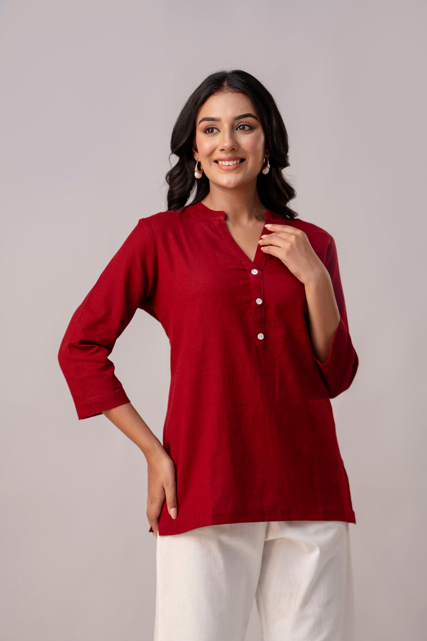 Maroon Solid Short Kurti