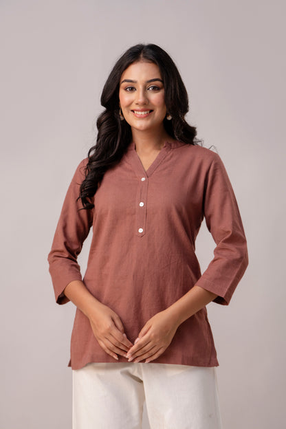 Rose Taupe Solid Short Kurti