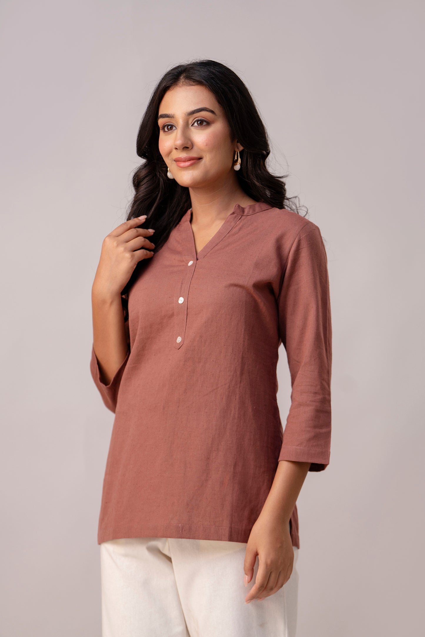 Rose Taupe Solid Short Kurti