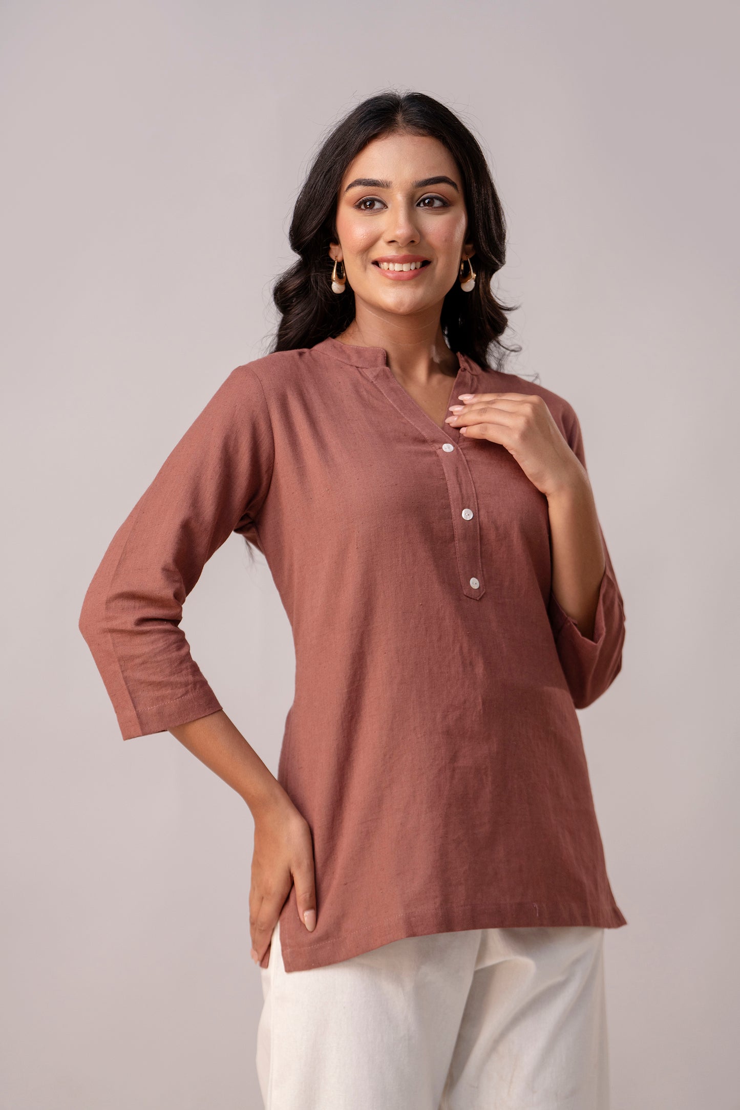 Rose Taupe Solid Short Kurti