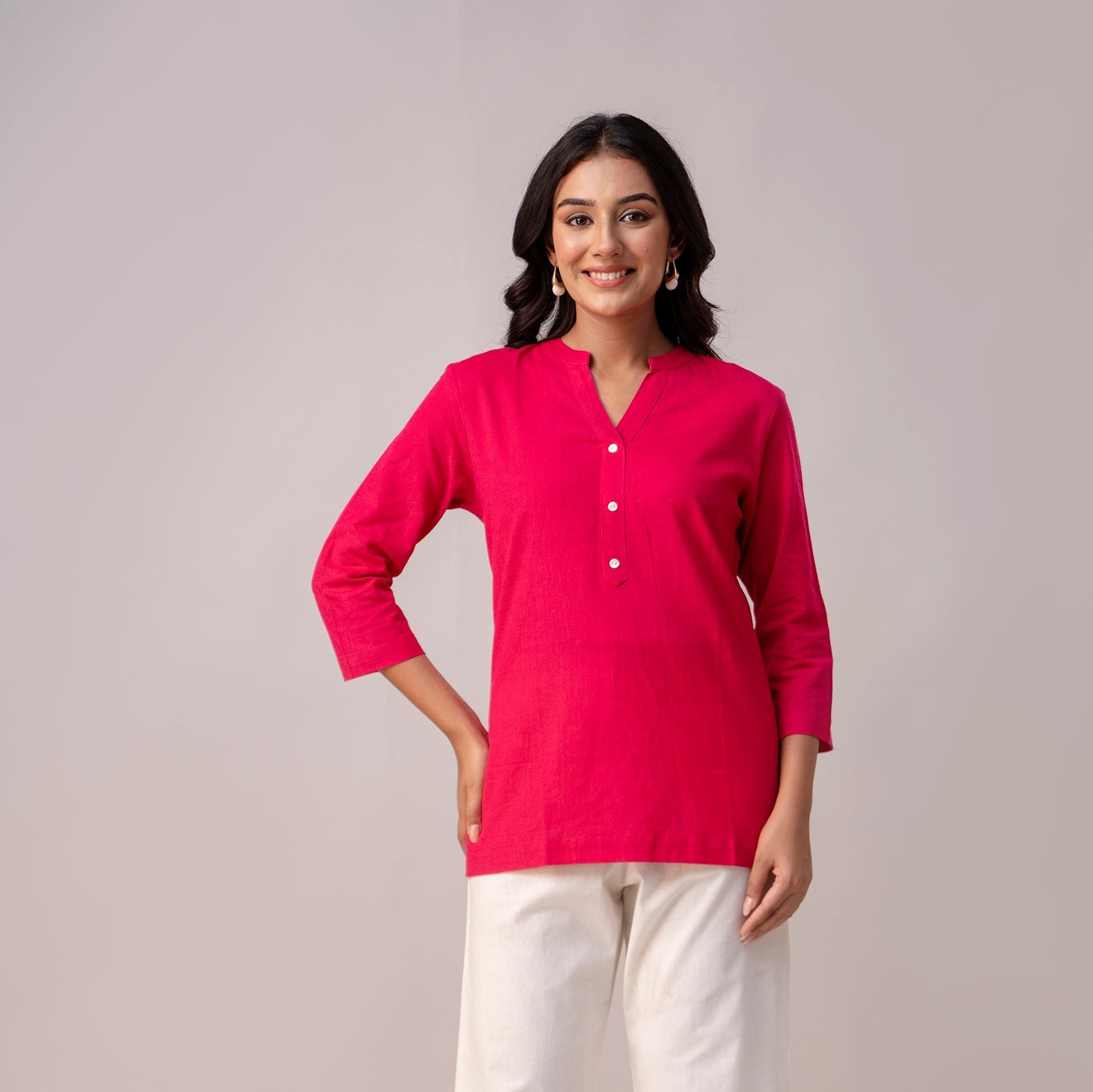 Hot Pink Solid Short Kurti