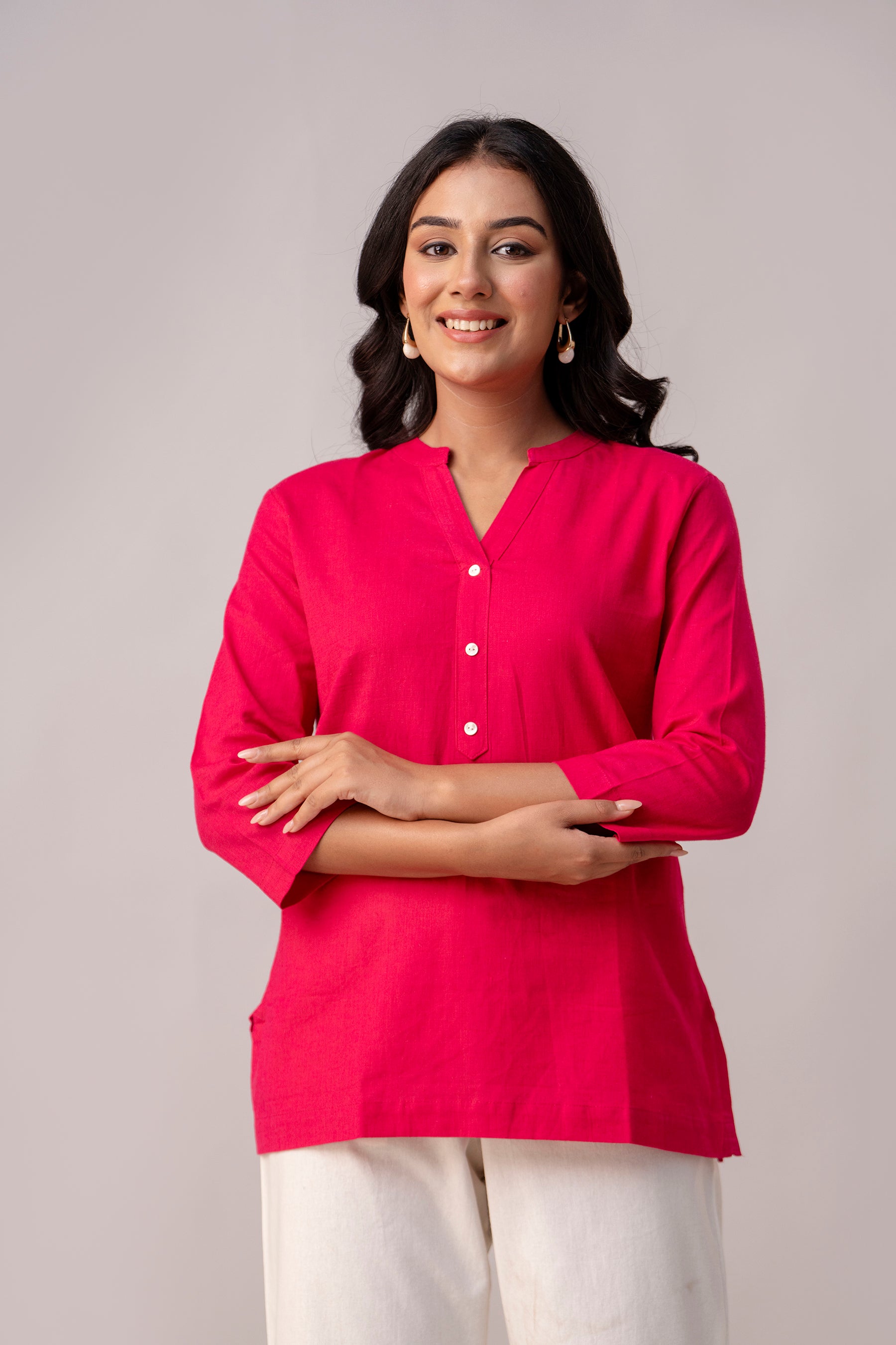 Hot Pink Solid Short Kurti