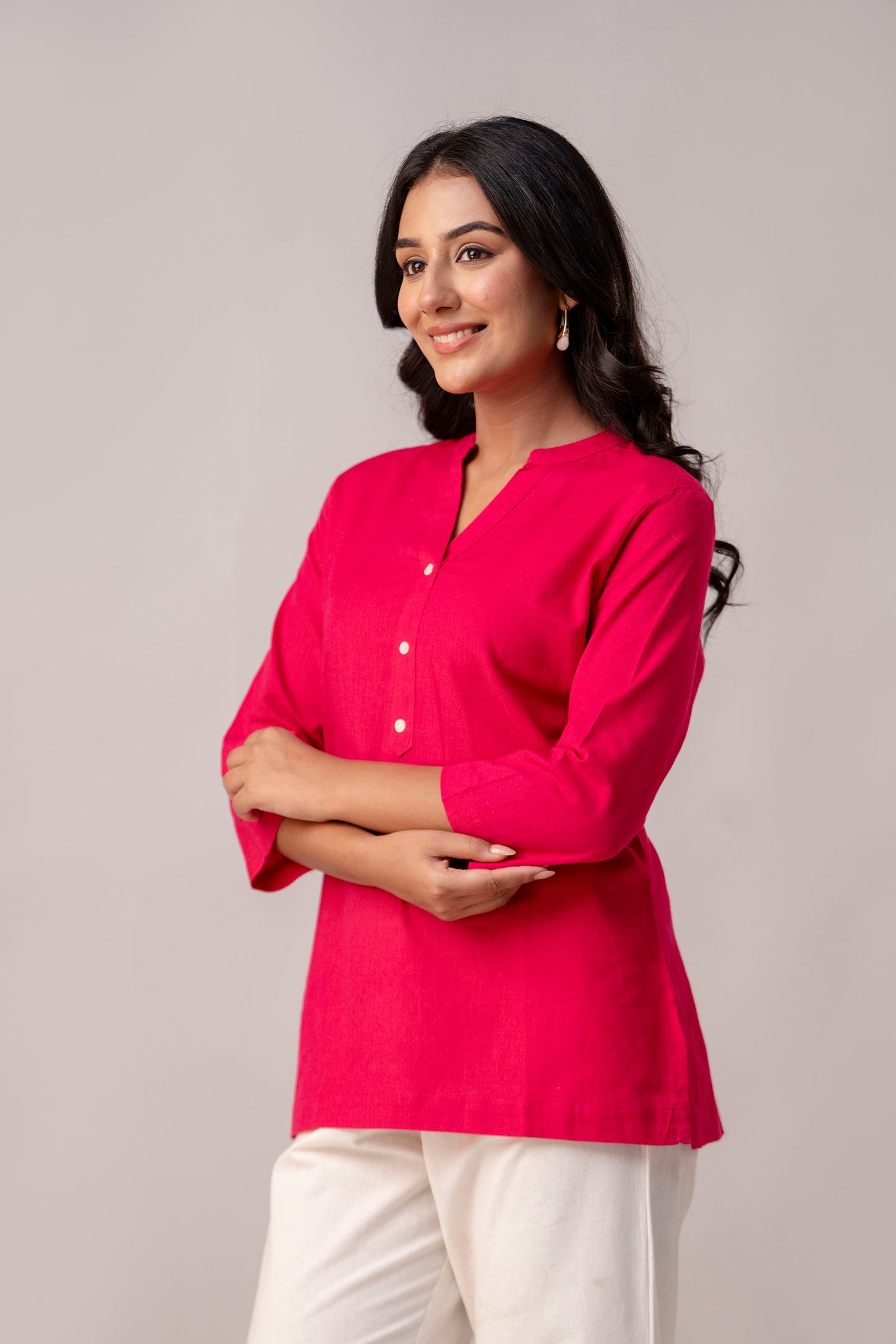 Hot Pink Solid Short Kurti