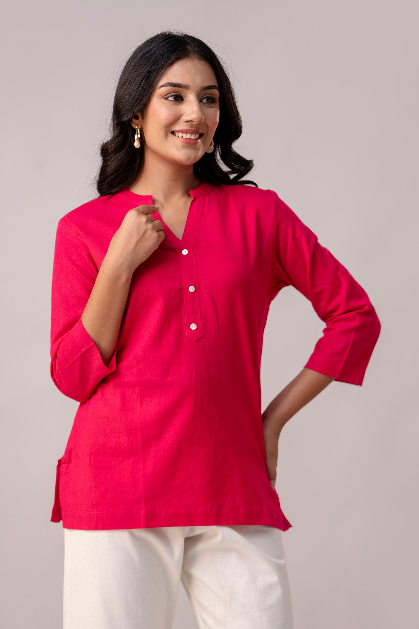 Hot Pink Solid Short Kurti