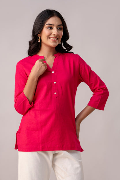 Hot Pink Solid Short Kurti