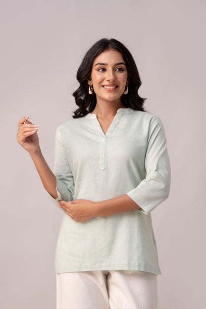 Mint Green  Solid Short Kurti