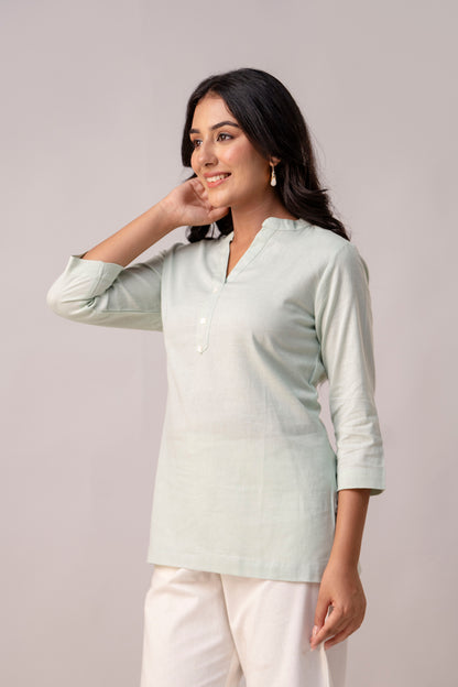 Mint Green  Solid Short Kurti