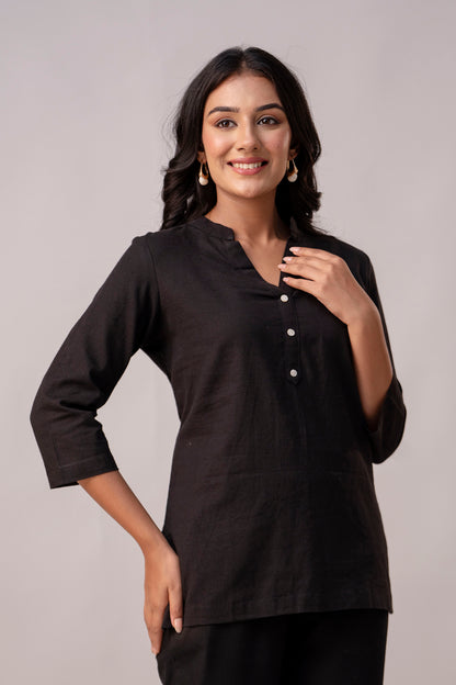 Black Solid Short Kurti