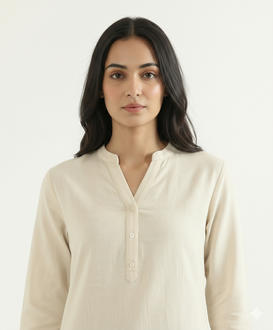 Ecru Airy Linen Long Kurta