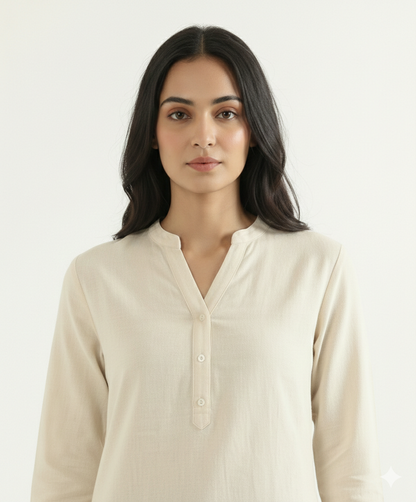 Ecru Airy Linen Long Kurta