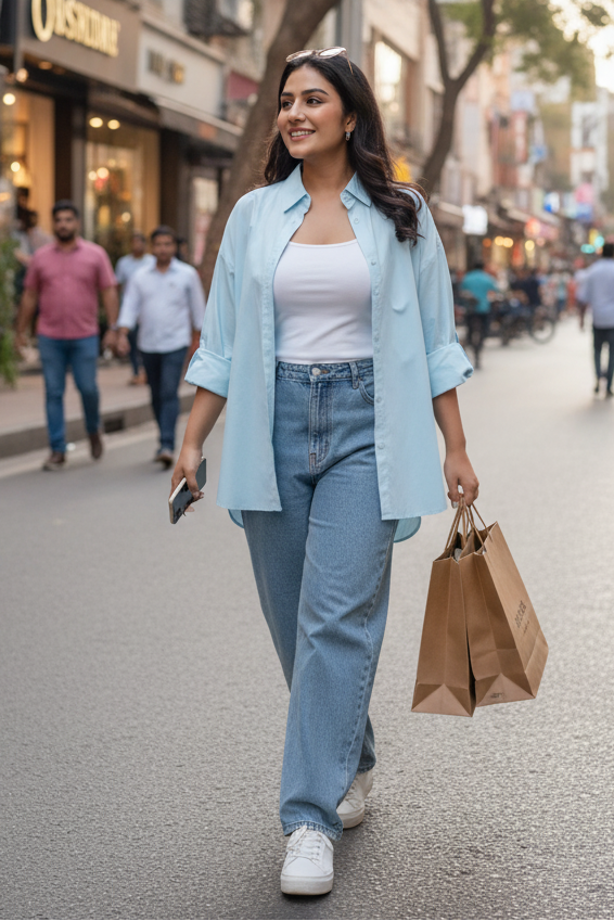 Sky Blue Women Oversized Shirt