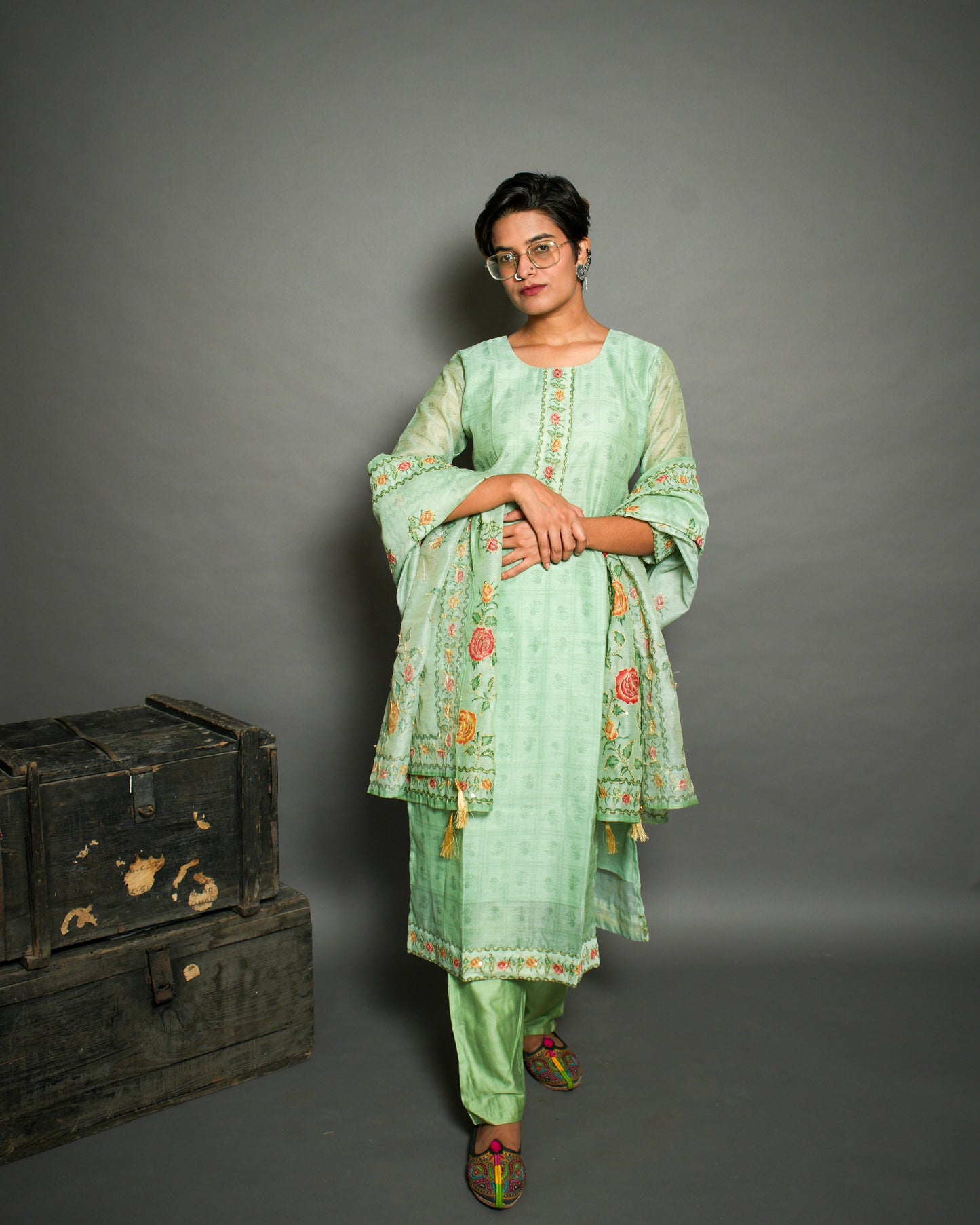 Katha print traditional suit set