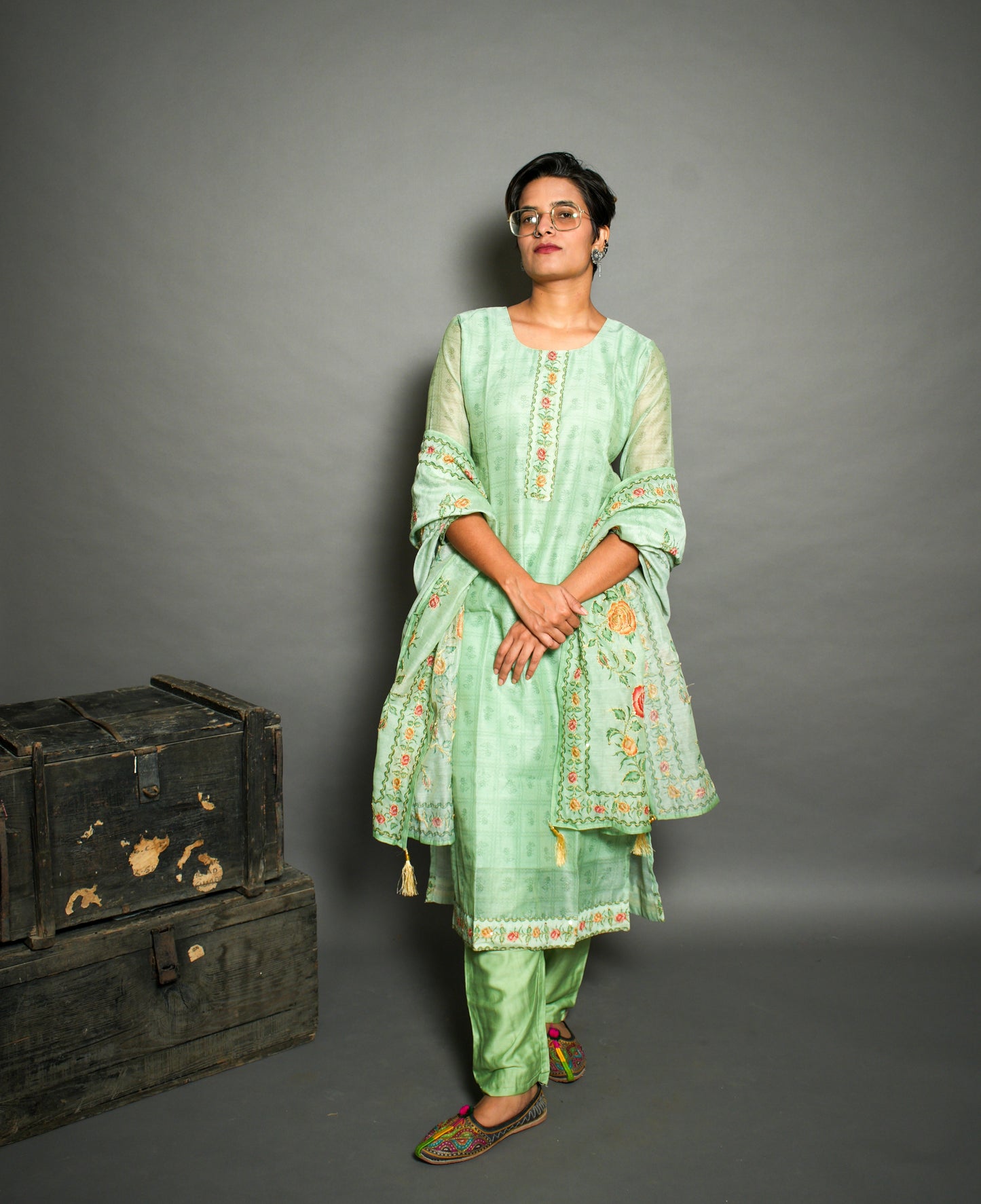 Katha print traditional suit set