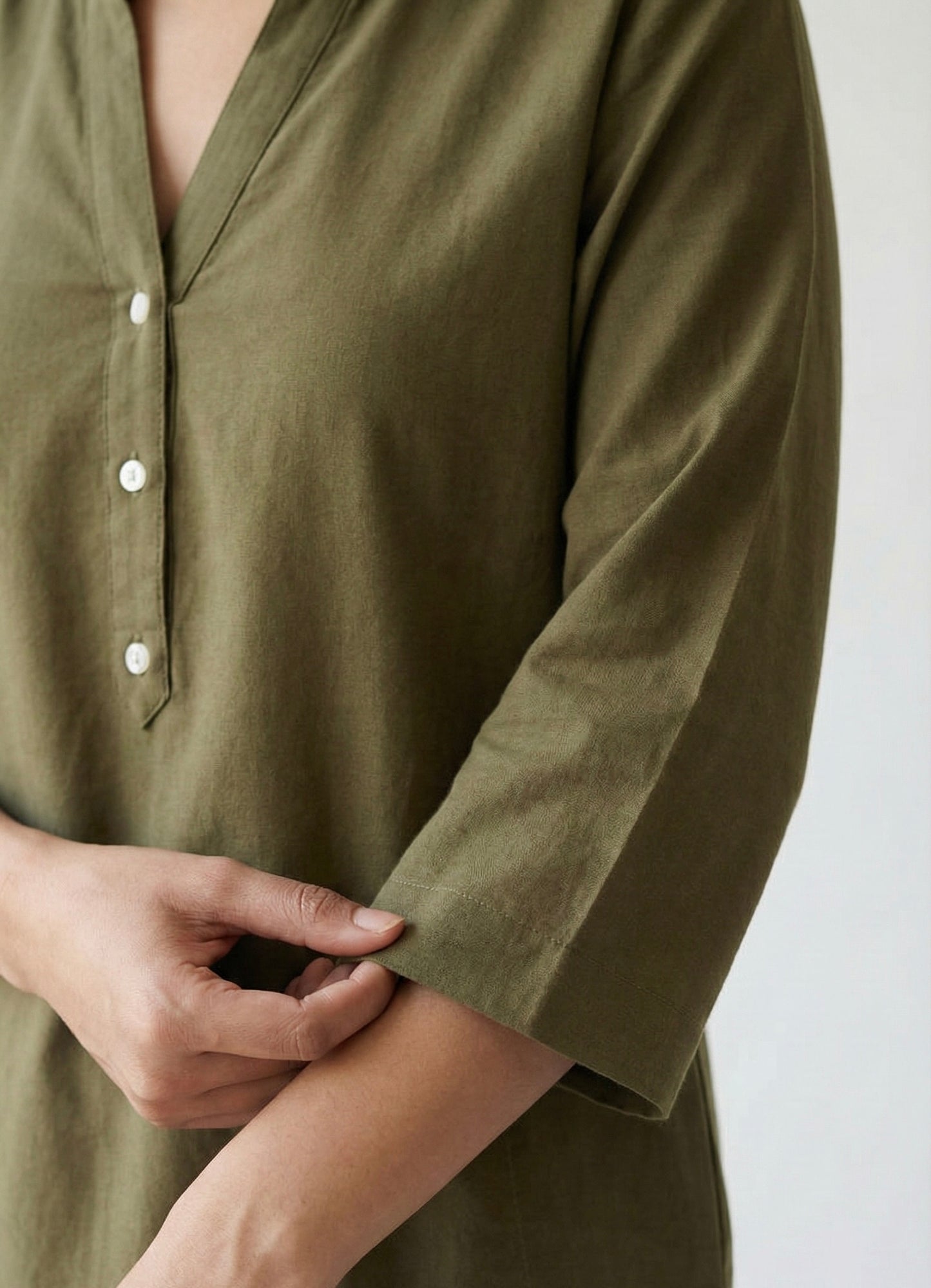 Olive Green Linen Long Kurta