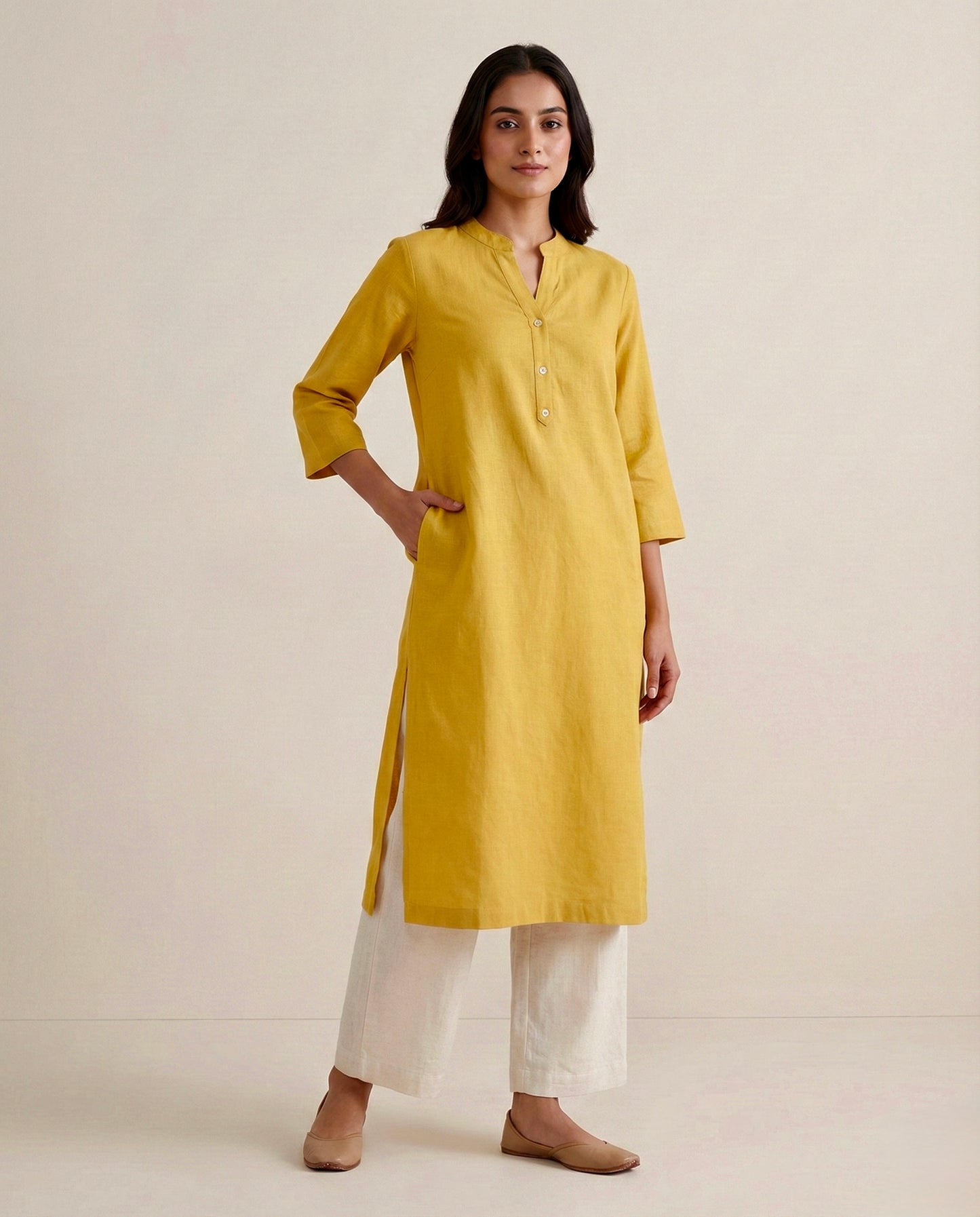 Yellow Linen Long Kurta