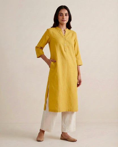 Yellow Linen Long Kurta