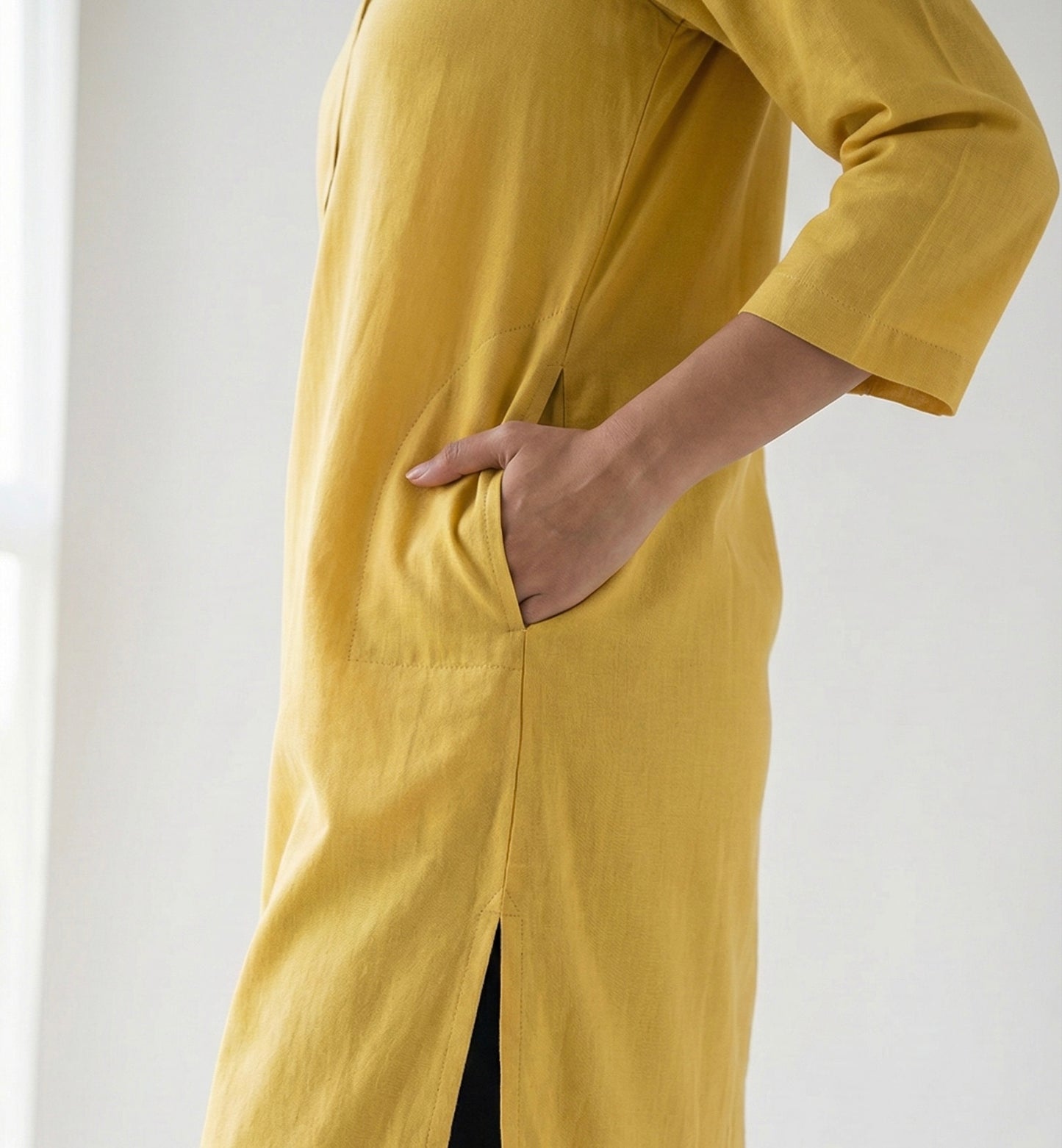 Yellow Linen Long Kurta