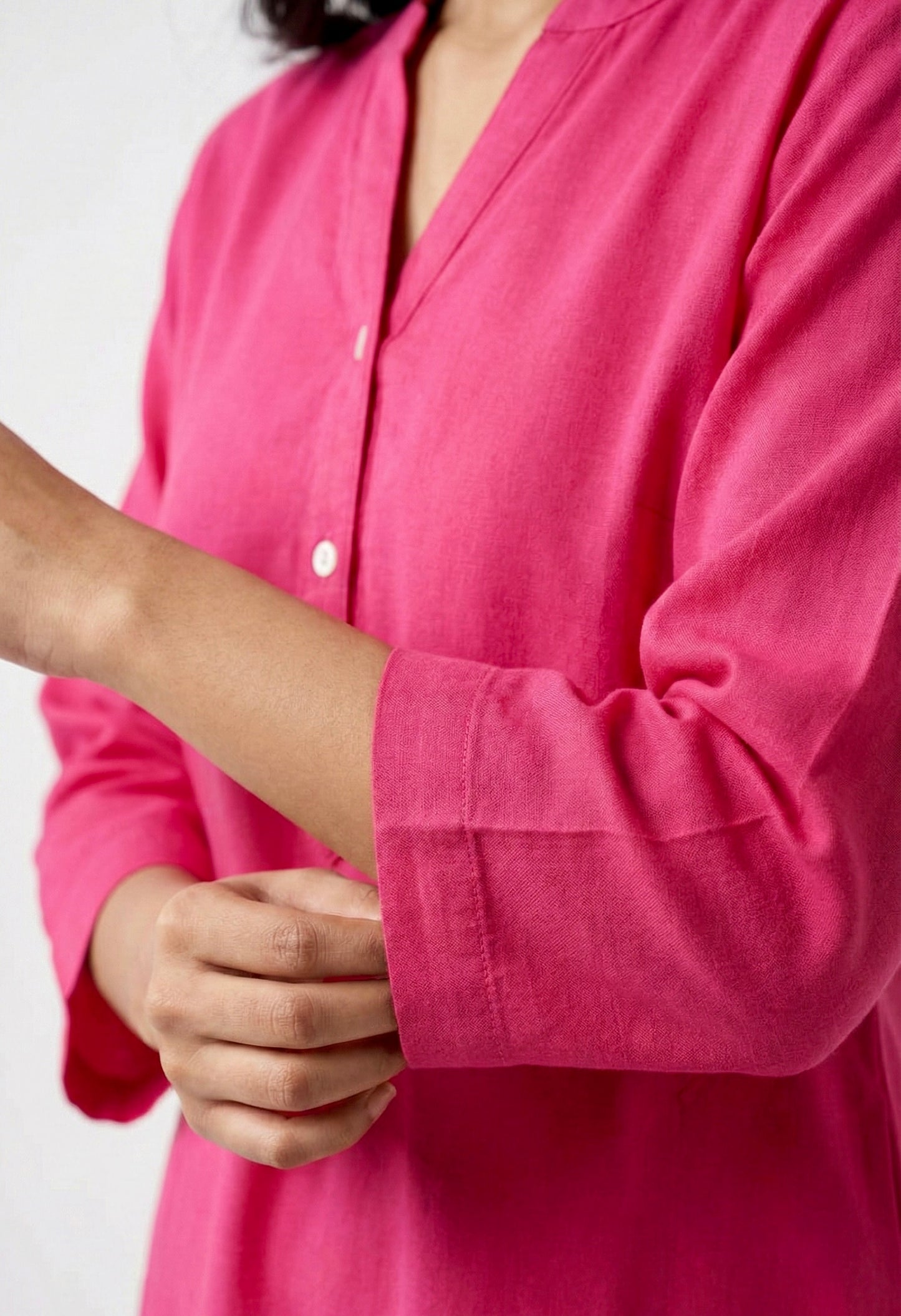 Hot Pink Linen Long Kurta