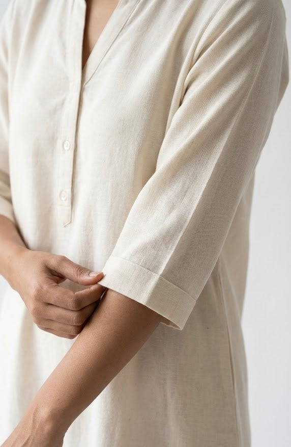 Ecru Airy Linen Long Kurta