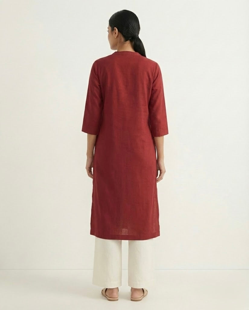 Maroon Linen Long Kurta