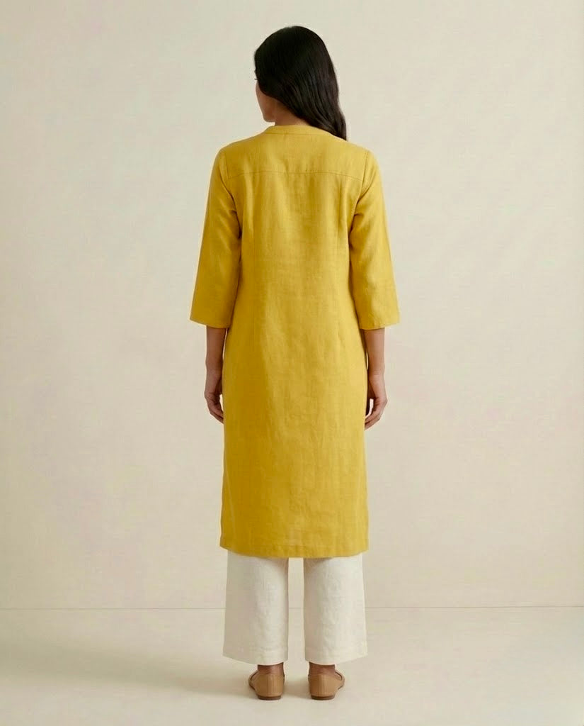 Yellow Linen Long Kurta